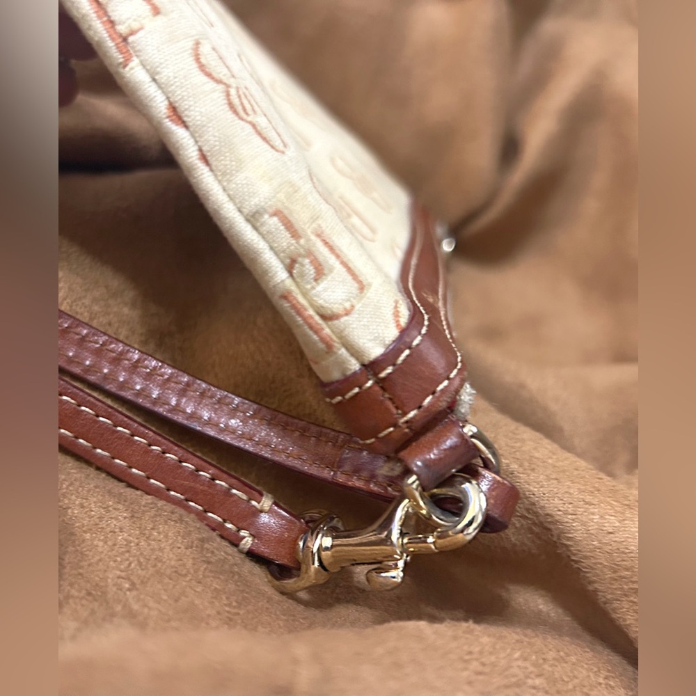 Dooney & Bourke Beige Monogram Wristlet with Brown Trim - Picture 13 of 15